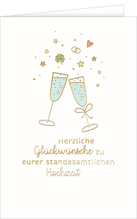 Hochzeitskarte mit Champagnergläser und Text |