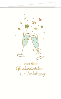 Verlobungskarte mit Champagnergl&auml;ser und Text |